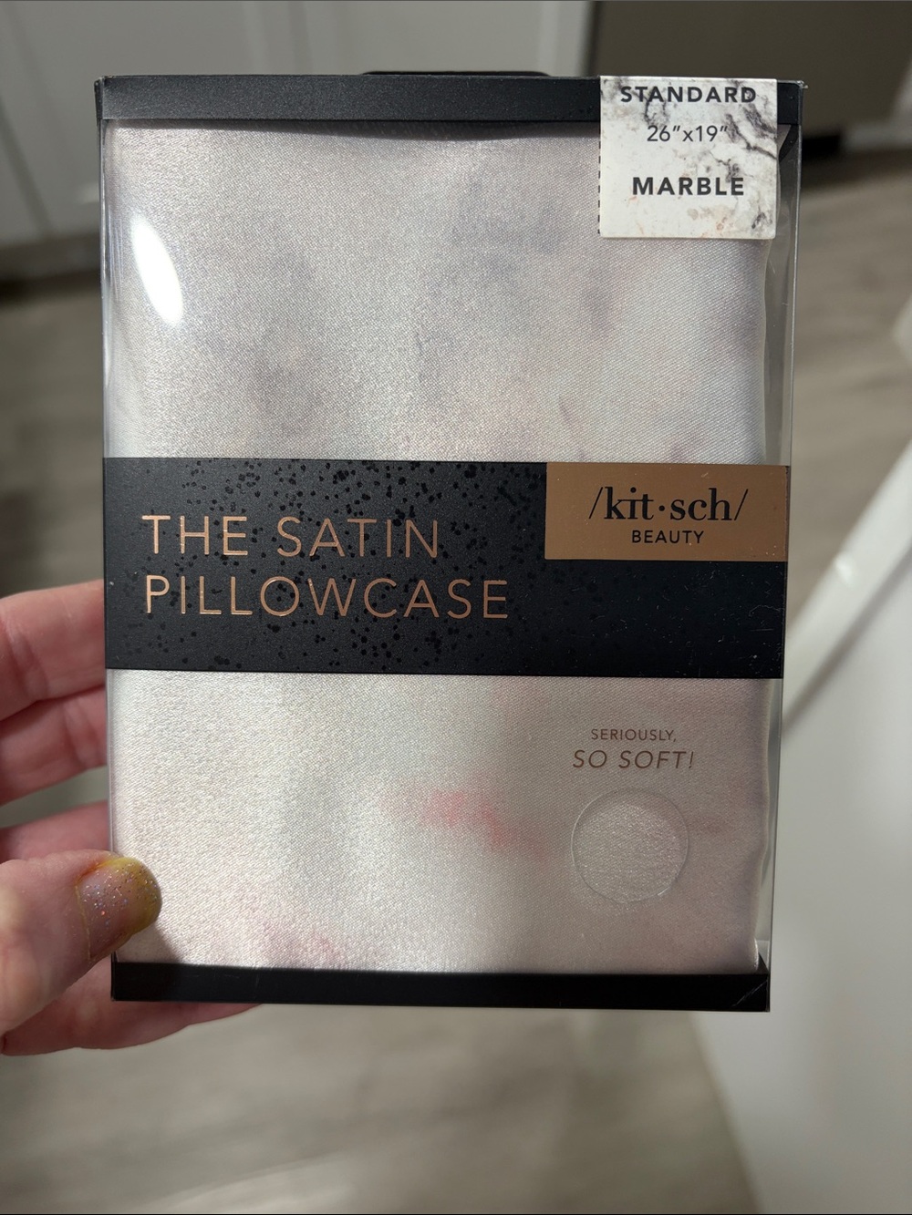 Kitsch Satin Pillowcase - Black Packaging with Gold Text